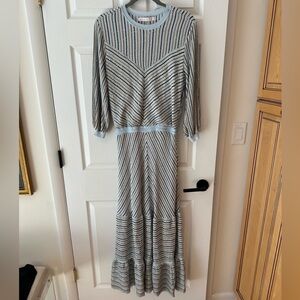 NWT Maria Pavan Long Sleeve Striped Blue Dress with Sequin Details XL